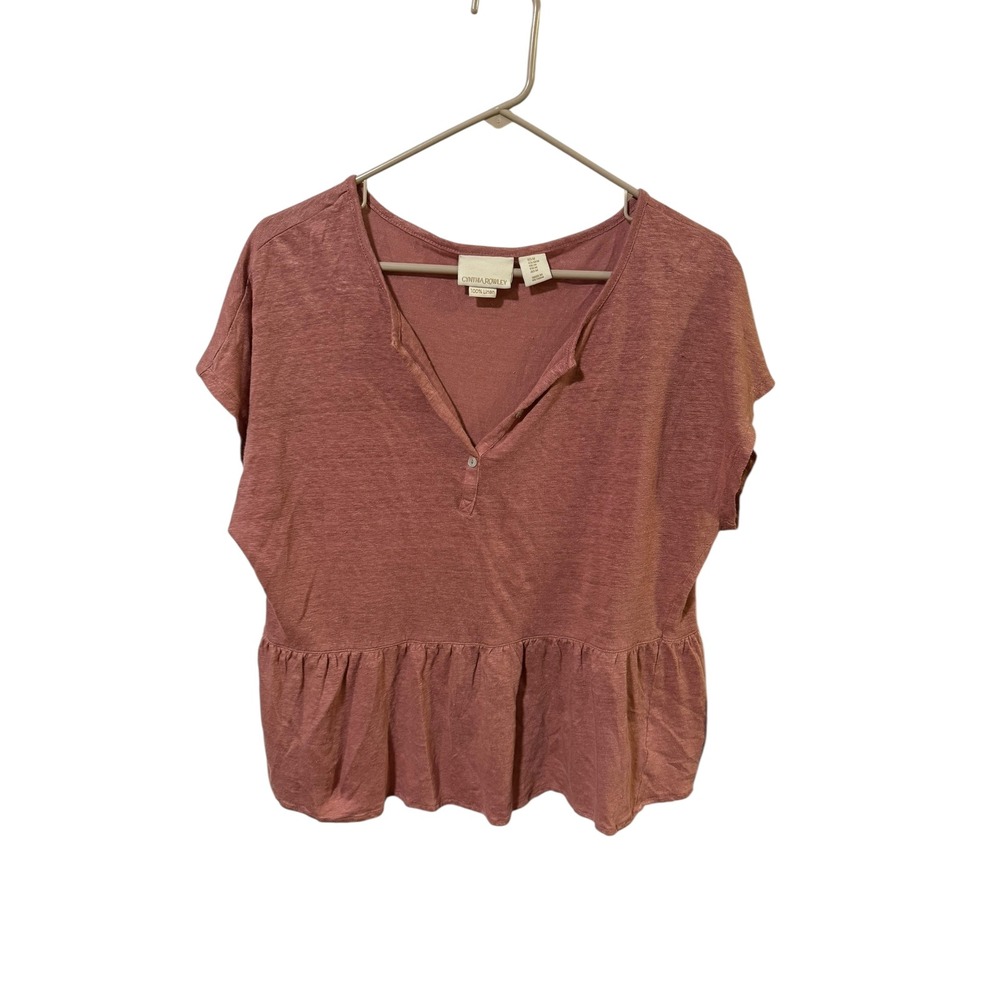 Cynthia Rowley‎ Linen Top Size Medium Peplum Blouse Short Sleeve